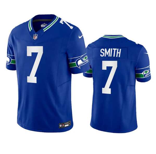 Mens Seattle Seahawks #7 Geno Smith Royal 2023 F.U.S.E. Vapor Limited Throwback Stitched Jersey